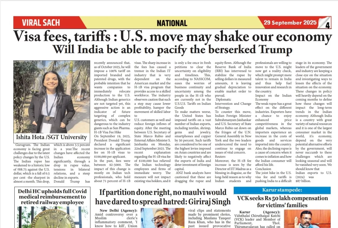 SMCF Student Ishita Hota’s Article Featured in Homepages and the Viral Sach Newspaper