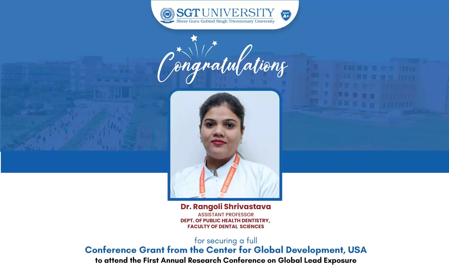SGT University’s Faculty Awarded Prestigious Conference Grant by Center for Global Development, USA 1