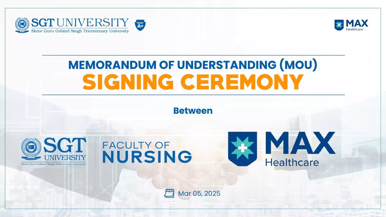 SGT University Signs Strategic MoU with Max Healthcare Hospitals for Nursing Excellence 1