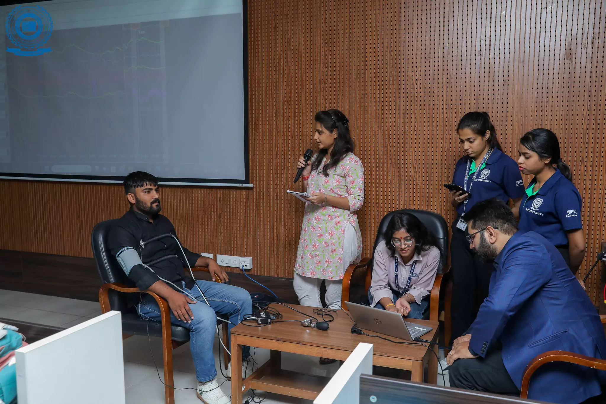 Practical exposure in action — students equipped with polygraph instruments during the deception detection workshop.